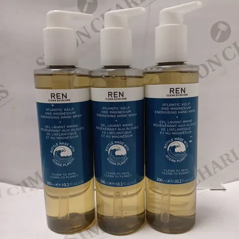 LOT OF 3 X 300ML REN ATLANTIC KELP AND MAGNESIUM ENERGISING HAND WASH