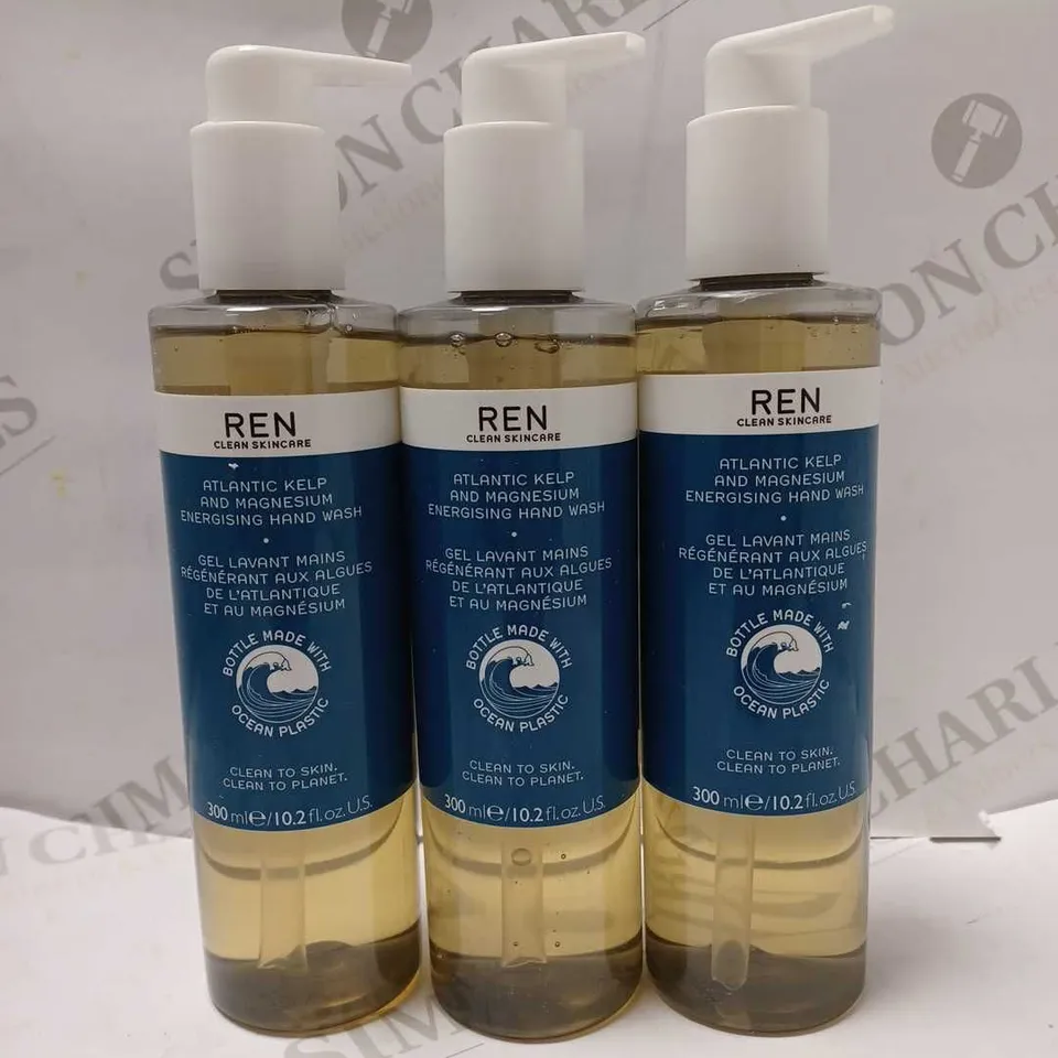 LOT OF 3 X 300ML REN ATLANTIC KELP AND MAGNESIUM ENERGISING HAND WASH
