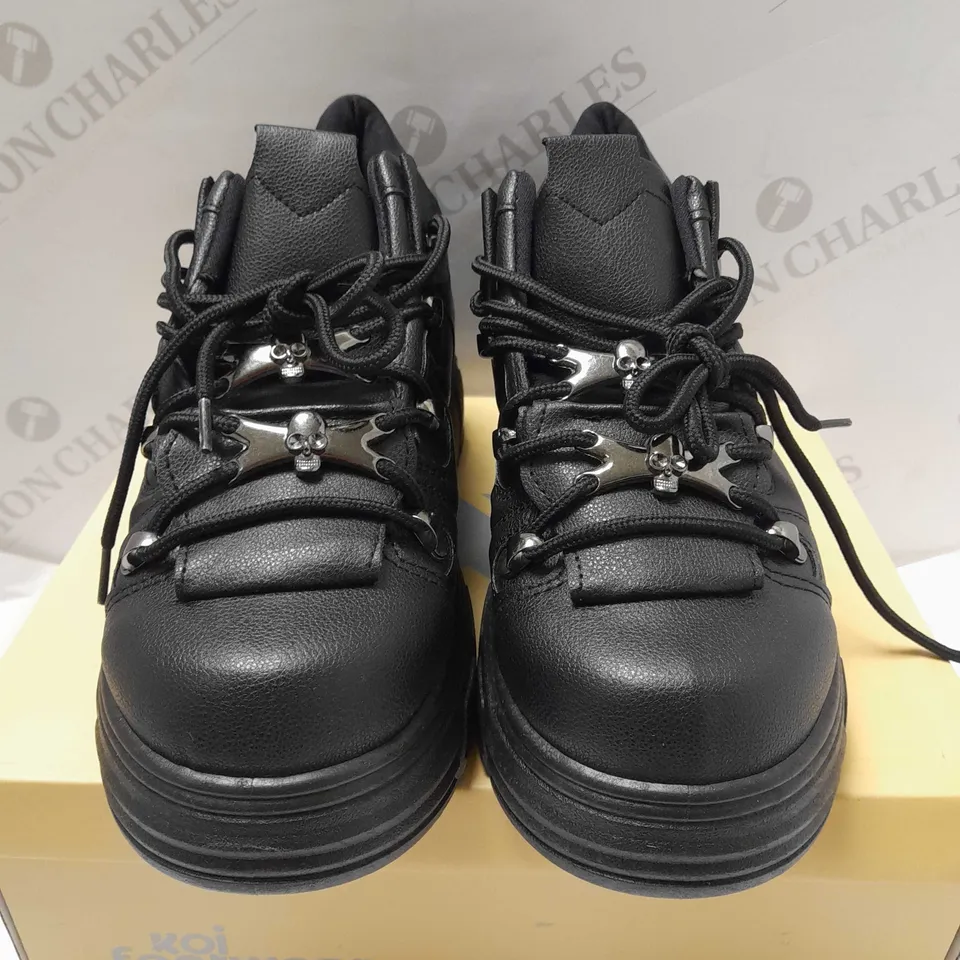 KOI RIMO CORE CHUNKY BLACK PU TRAINERS - SIZE 8