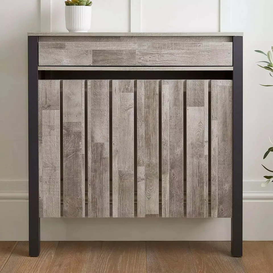 BOXED LLOYD PASCAL LINLEY MEDIUM  RADIATOR COVER WITH 2 DRAWERS IN WOOD EFFECT & GREY - COLLECTION ONLY