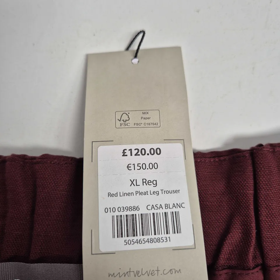 MINT VELVET RED LINEN PLEAT-LEG TROUSERS, WOMEN'S, XL REG