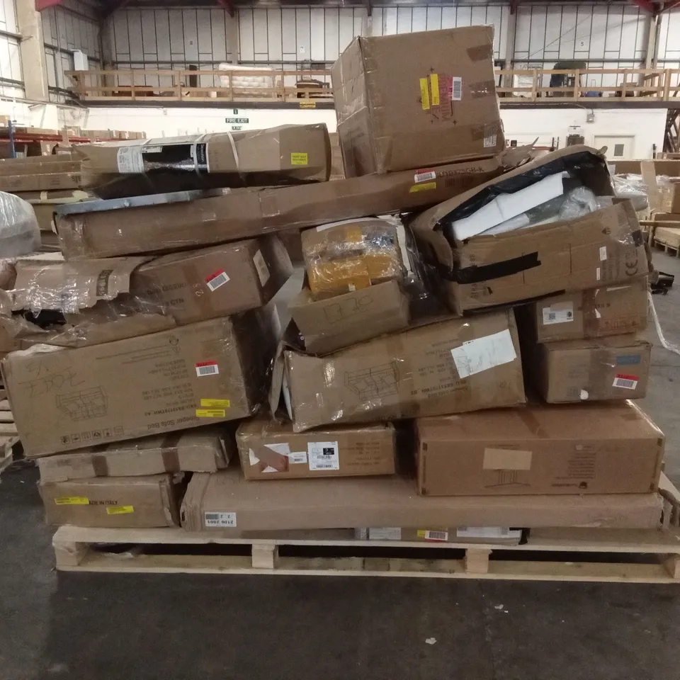 PALLET OF ASSORTED INCOMPLETE FURNITURE PARTS AND PIECES