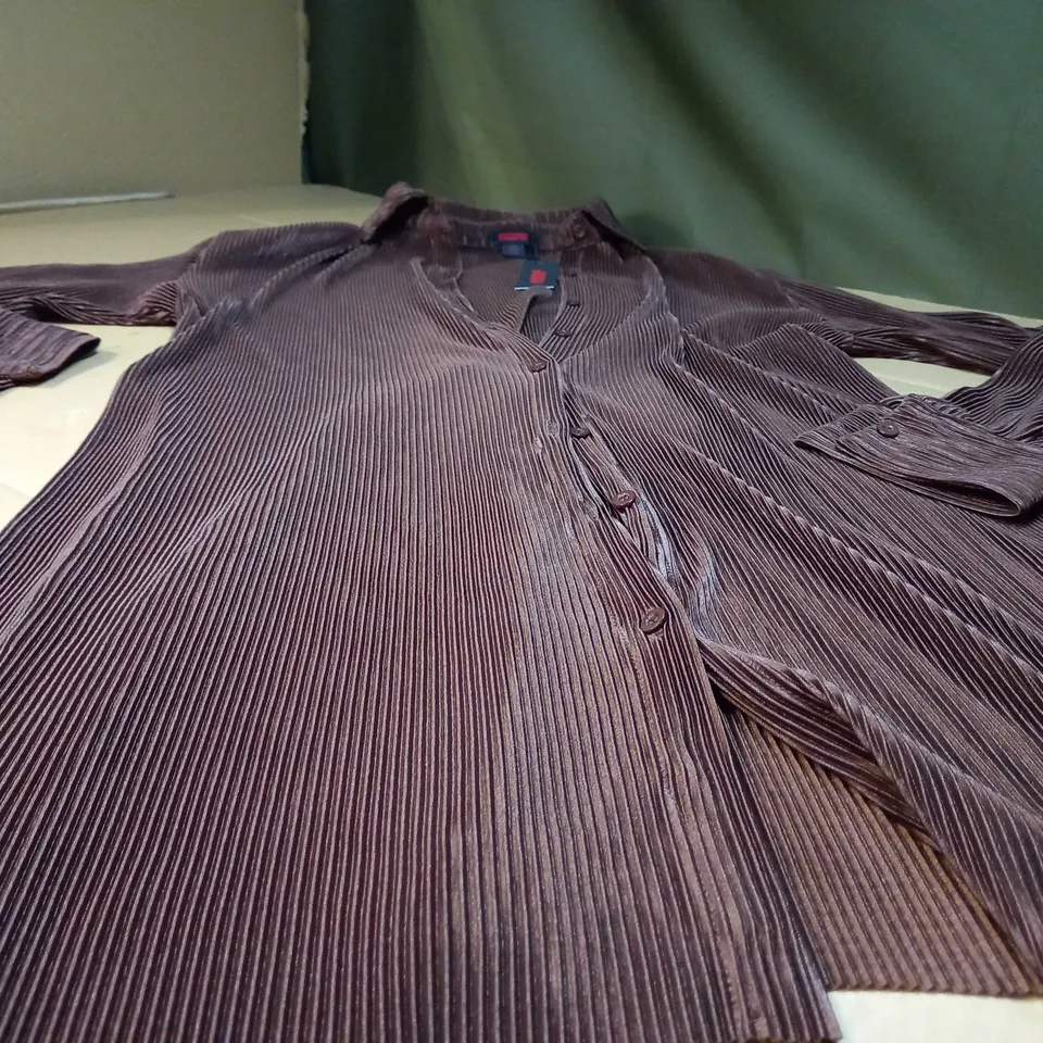 MISSPAP CHOCOLATE PLISSE OVERSIZED SHIRT DRESS - SIZE 8