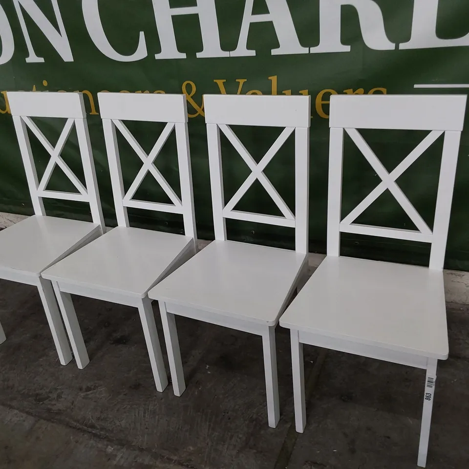 SET OF FOUR WHITE PAINTED WOODEN X BACK DINING CHAIRS 