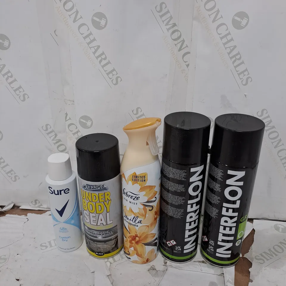 ASSORTED AEROSOLS TO INCLUDE BATISTE GREASE , SURE DEODORANT , UNDER BODY SEAL ,  ETC - COLLECTION ONLY 