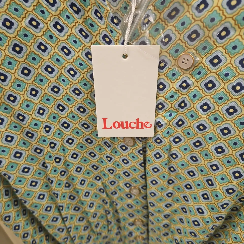 LOUCHE LONDON FLEUR-TANGIERS DRESS – BLUE/GREEN, UK 10 TAGGED