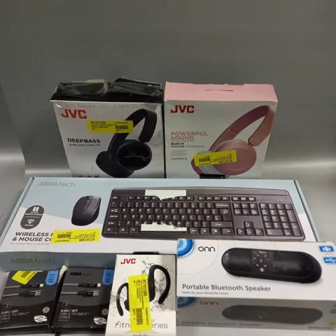 APPROXIMATELY 12 ASSORTED ELECTRICAL PRODUCTS TO INCLUDE WIRELESS HEADPHONES, BLUETOOTH SPEAKER, CHARGING CABLES ETC