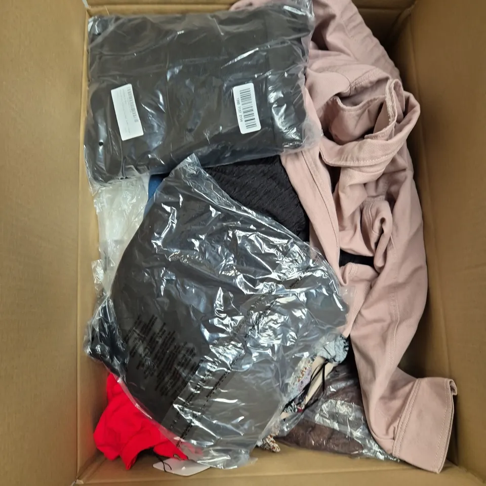 LARGE BOX OF ASSORTED CLOTHING ITEMS IN VARIOUS SIZES, STYLES AND COLOUR - COLLECTION ONLY