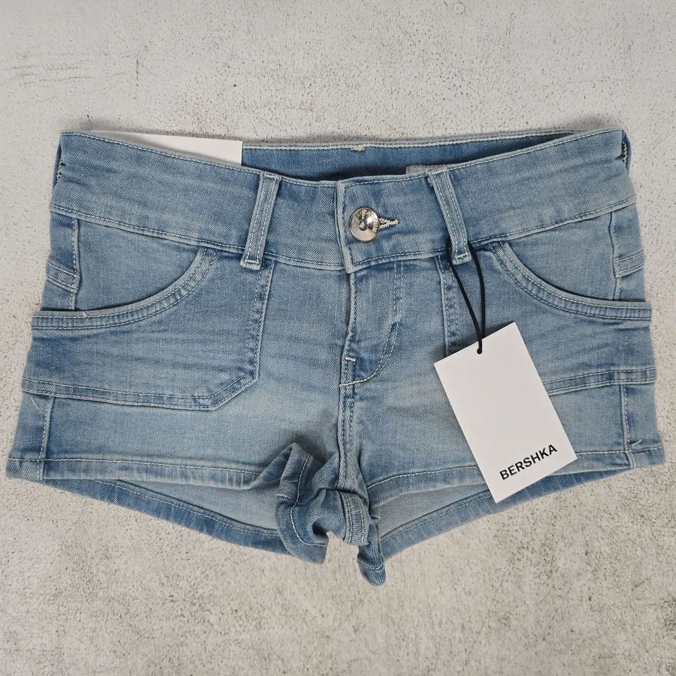 BERSHKA DENIM SHORT SHORTS IN BLUE SIZE UK 6