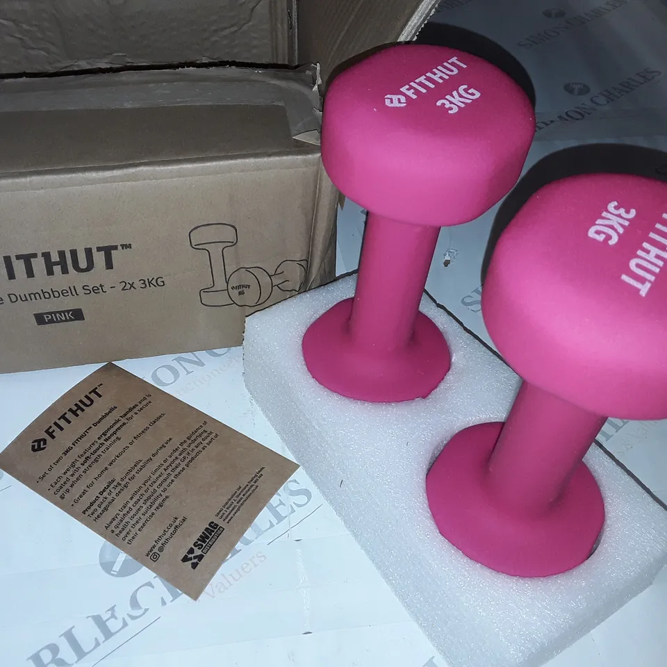 FITHUT NEOPRENE DUMBBELL SET IN PINK - 2 X 3KG