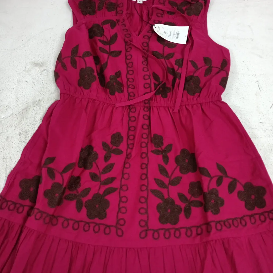 MONSOON MARIE EMBROIDERED MIDI DRESS DARK PINK SIZE M