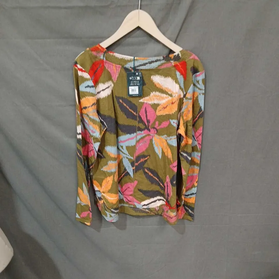 WHITE STUFF WOMEN'S LEAF PRINT KNIT TOP, OLIVE GREEN, UK 14