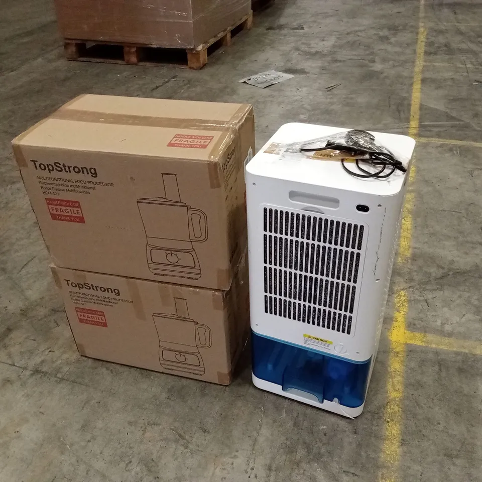 PALLET OF ASSORTED HOUSEHOLD GOODS & PRODUCTS TO INCLUDE; FOOD PROCESSORS, DEHUMIDIFIER, BOXED FURNITURE ETC 
