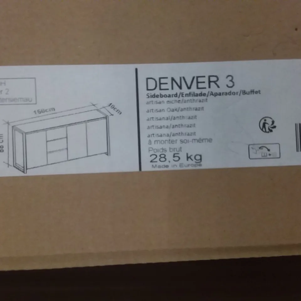 BOXED DESIGNER DENVER 3 SIDE CABINET IN ANTHRACITE OAK - H 88 X W 160 X D 40 BOX 1/2 ONLY (2 BOXES)