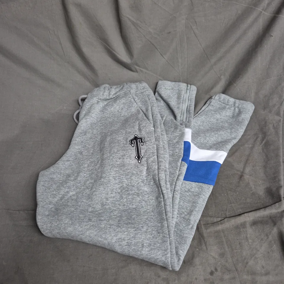 TRAPSTAR JOGGERS – GREY WITH BLUE STRIPE, UK SIZE M
