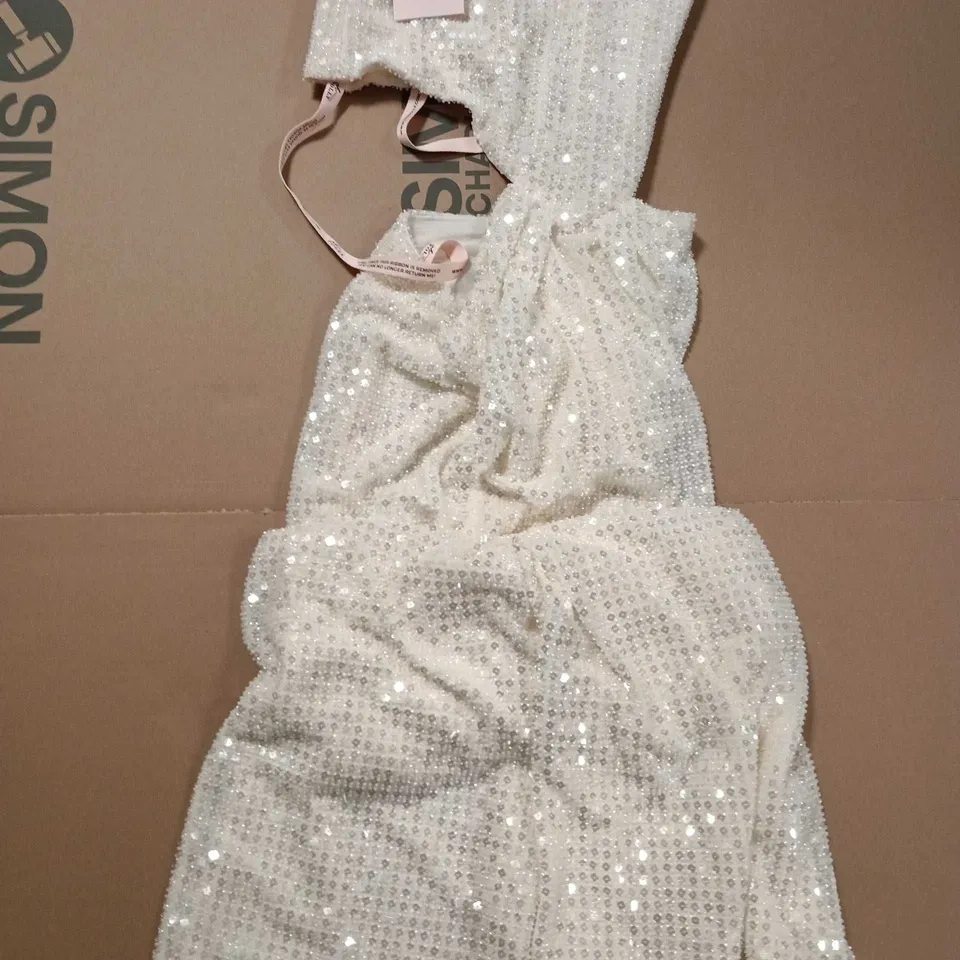 OH POLLY WHITE SEQUIN PARTY DRESS – EVENING WEAR - UK 10