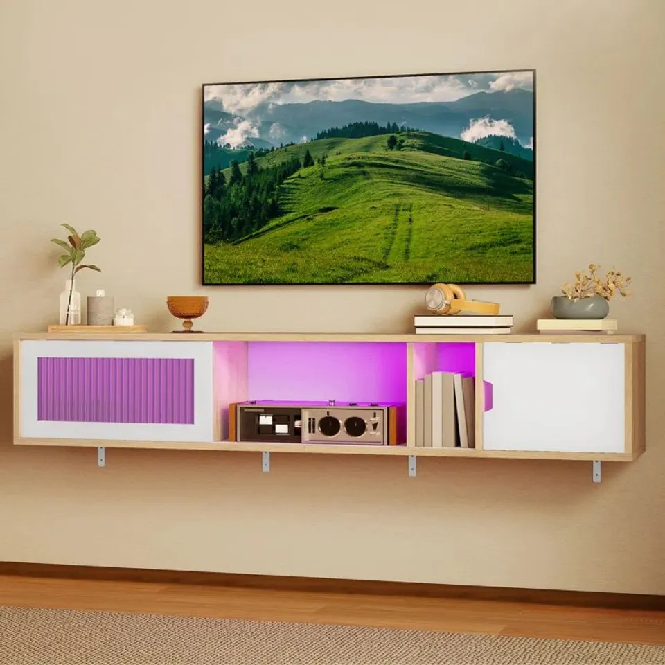 BOXED 148cm FLOATING TV STAND CABINET FOR TVS UP TO 65 INCH WITH 7 RGB (1 BOX)