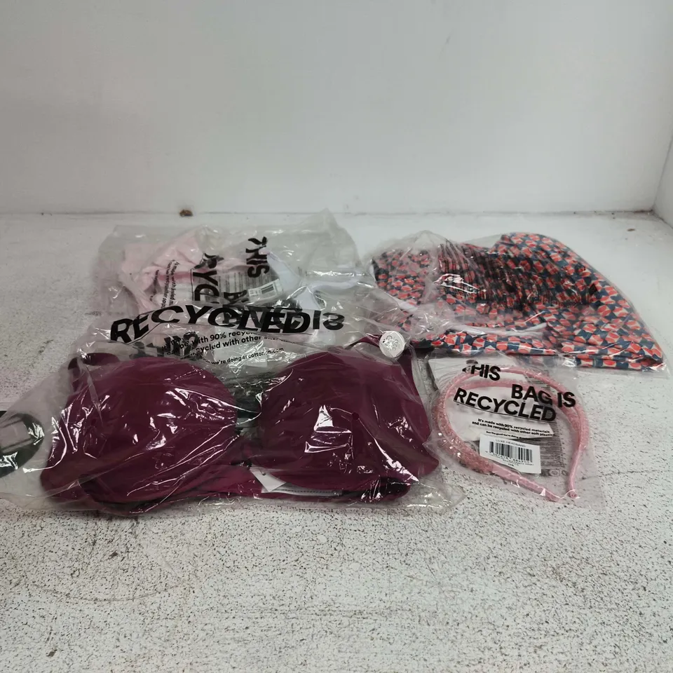 BOX OF APPROXIMATELY 35 ASSORTED CLOTHING ITEMS TO INCLUDE STRETCH SWIM SHORTS, PUSH UP BRA, LUXE HEADBAND ETC