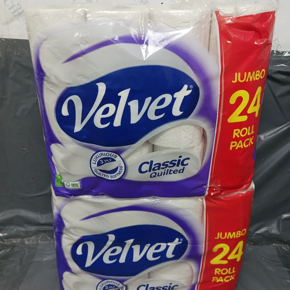 2 VELVET 24 PACKS OF CLASSIC QUILTED TOILET ROLLS (24x2)