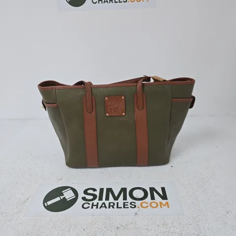 PAUL COSTELLOE DRESSAGE TOTE BAG – OLIVE GREEN WITH BROWN LEATHER TRIM