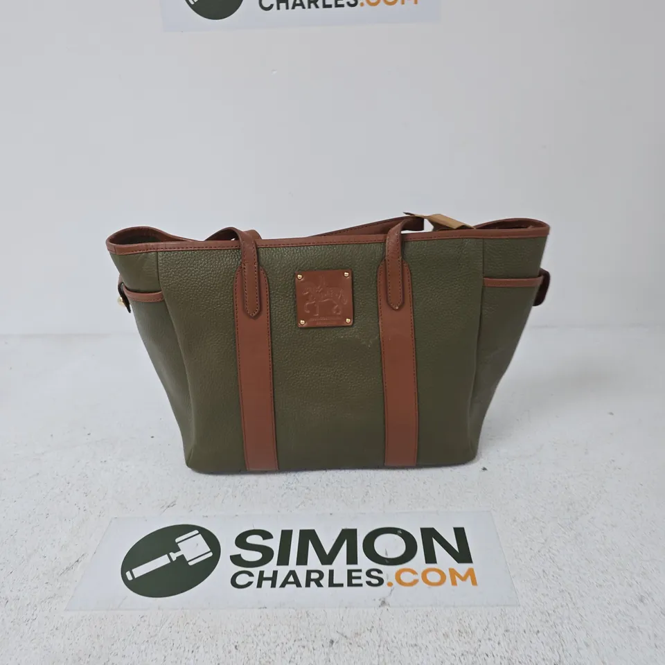 PAUL COSTELLOE DRESSAGE TOTE BAG – OLIVE GREEN WITH BROWN LEATHER TRIM