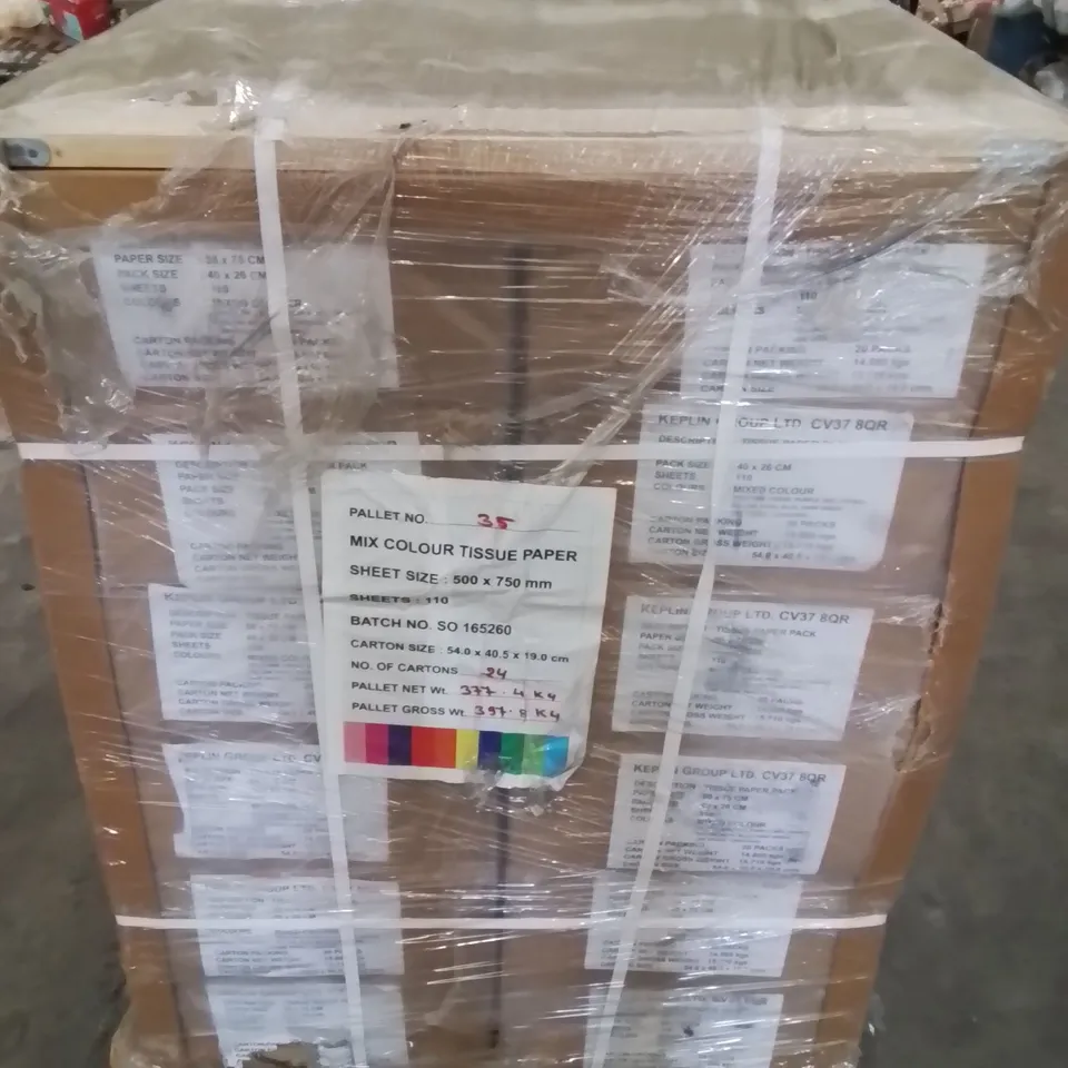 PALLET CONTAINING LARGE QUANTITY OF TISSUE PAPER -MIXED COLOURS-