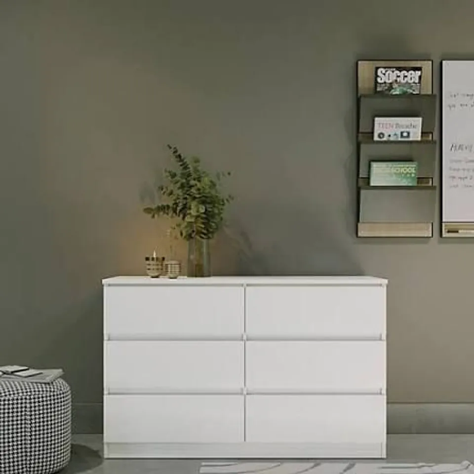 BOXED MALVERN 6 DRAWER CHEST - WHITE (2 BOXES)