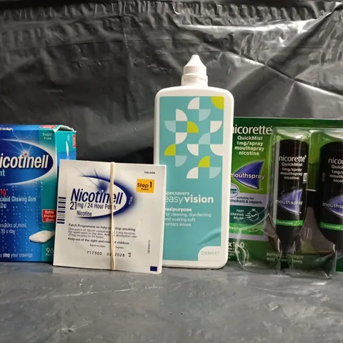 APPROXIMATELY 20 ASSORTED HOUSEHOLD ITEMS TO INCLUDE EASYVISION FOR CLEANING CONTACT LENSES, NICOTINELL MEDICATED CHEWING GUM, ETC - COLLECTION ONLY