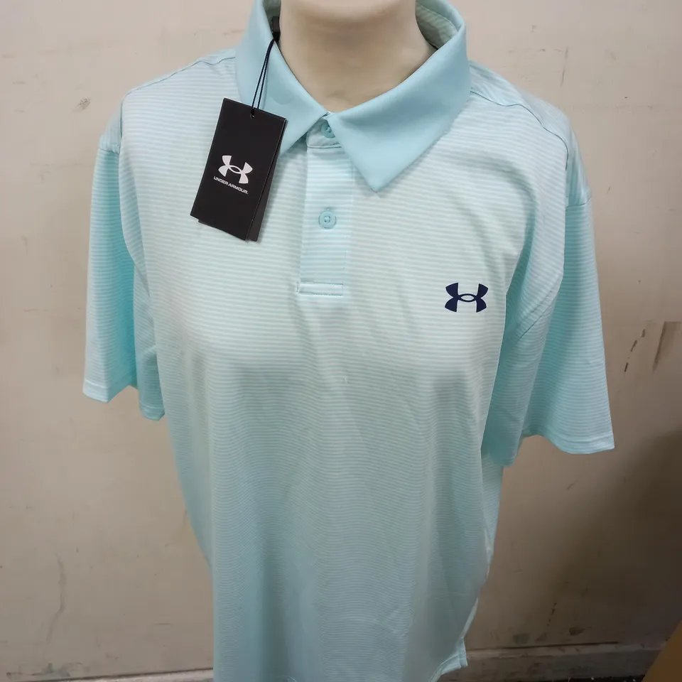 UNDER ARMOUR LOOSE MENS BLUE STRIPED POLO - L