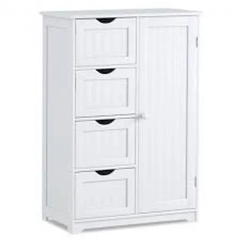 BOXED COSTWAY BATHROOM STORAGE WOODEN 4 DRAWER CABINET CUPBOARD 2 SHELVES FREE STANDING - WHITE