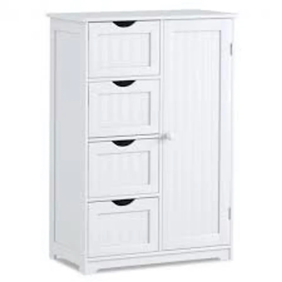 BOXED COSTWAY BATHROOM STORAGE WOODEN 4 DRAWER CABINET CUPBOARD 2 SHELVES FREE STANDING - WHITE