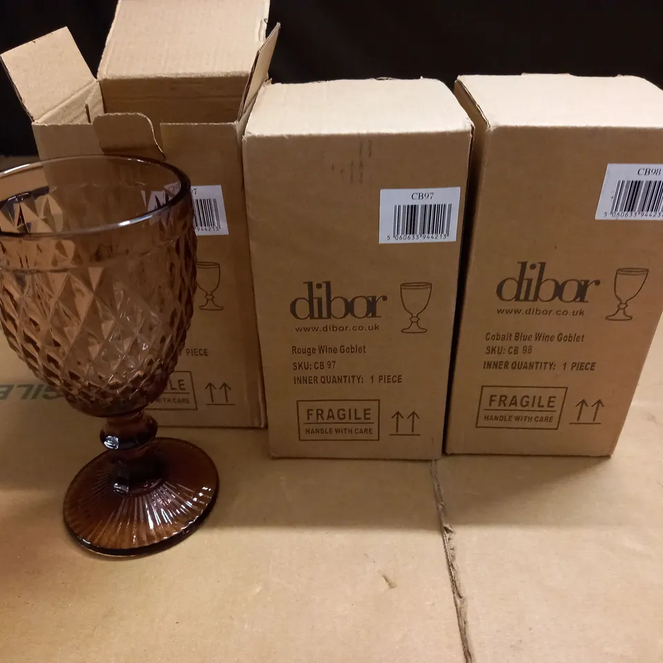 LOT OF 3 DIBAR WINE GOBLETS - 2X RED 1X BLUE