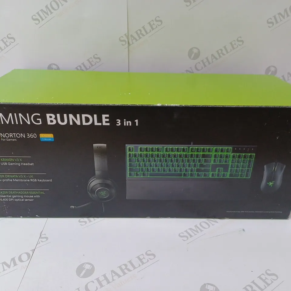 BRAND NEW BOXED RAZER GAMING BUNDLE 3 IN 1 TO INCLUDE - GAMING HEADSET, MEMBRANE RGB KEYBOARD AND ESSENTIAL GAMING MOUSE