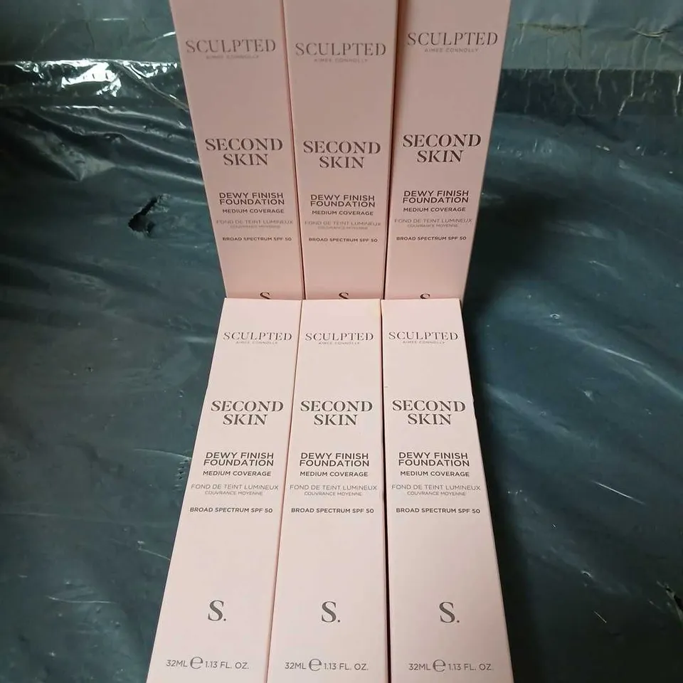 6 BOXED SCULPTED AIMEE CONNOLLY SECOND SKIN DEW FINISH FOUNDATIONS IN TAN BEIGE 5.75 (6X32ML)