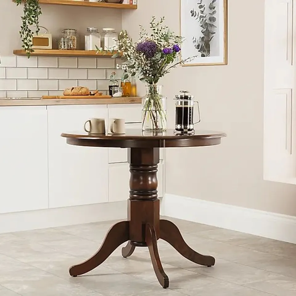 BOXED DESIGNER HUDSON ROUND DARK WOOD 90-120cm EXTENDING DINING TABLE