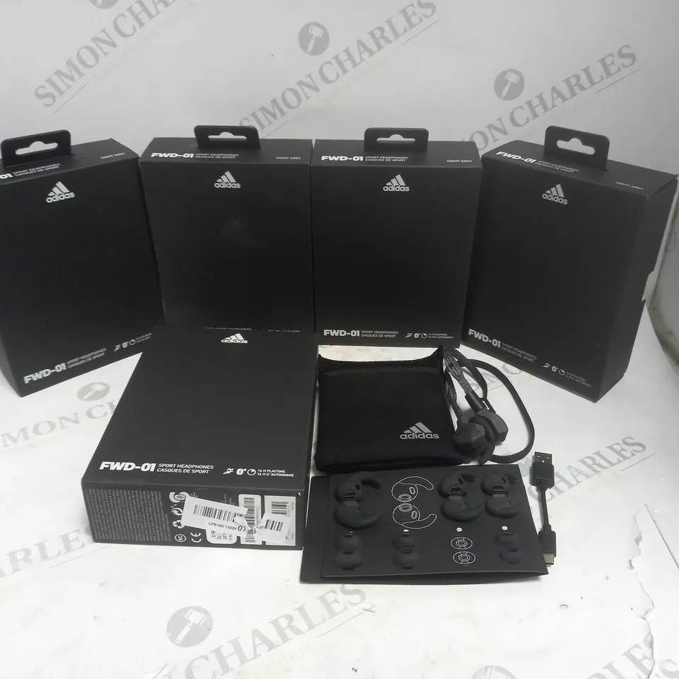 LOT OF 5 BOXED PAIRS OF ADIDAS FWD-01 SPORTS HEADPHONES