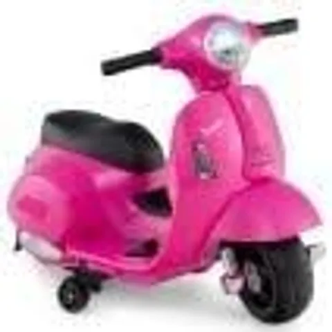 BOXED 6V KIDS RIDE ON MOTORCYCLE VESPA LICENSED WITH LIGHTS AND HORN SOUND - PINK