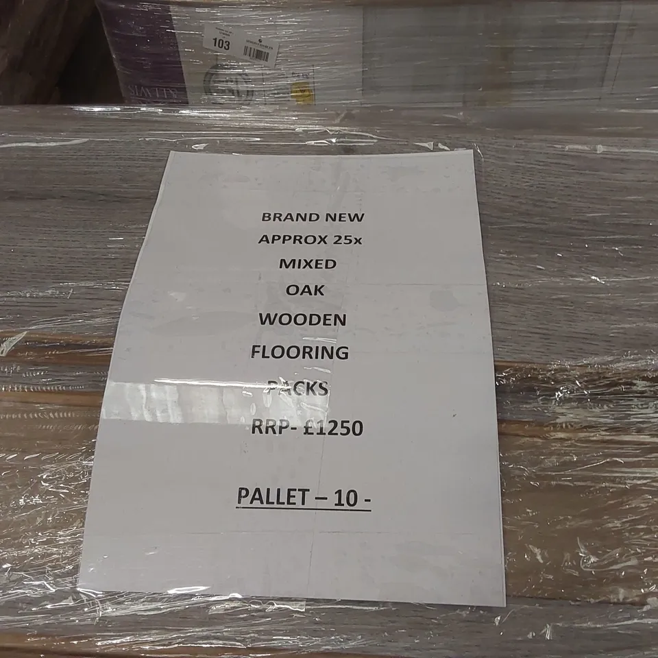 PALLET CONTAINING APPROXIMATELY 25x MIXED OAK WOODEN FLOORING PACKS