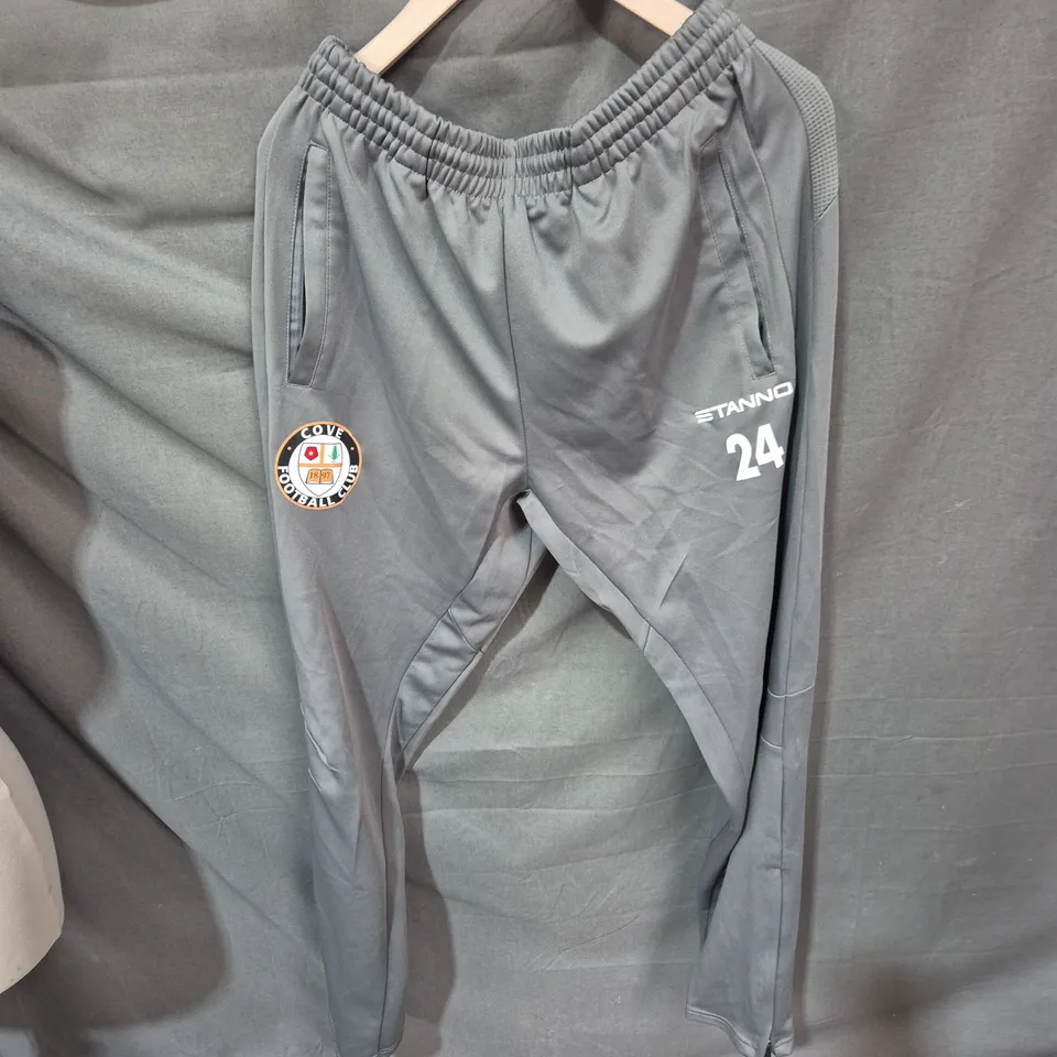 STANNO FOOTBALL TRACK PANTS – GREY, COVE FC CREST, SIZE L