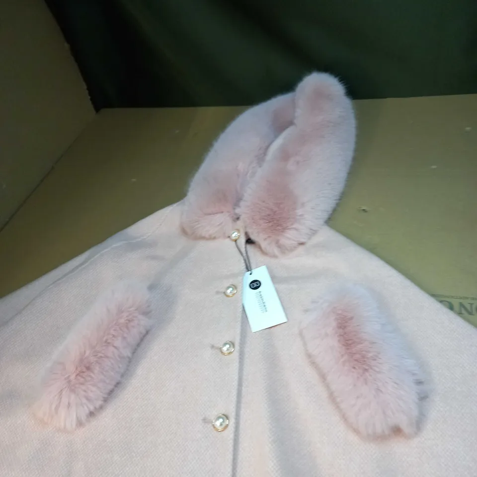 GIRLS PINK PONCHO WITH FAUX FUR HOOD SIZE 3/4 YEARS