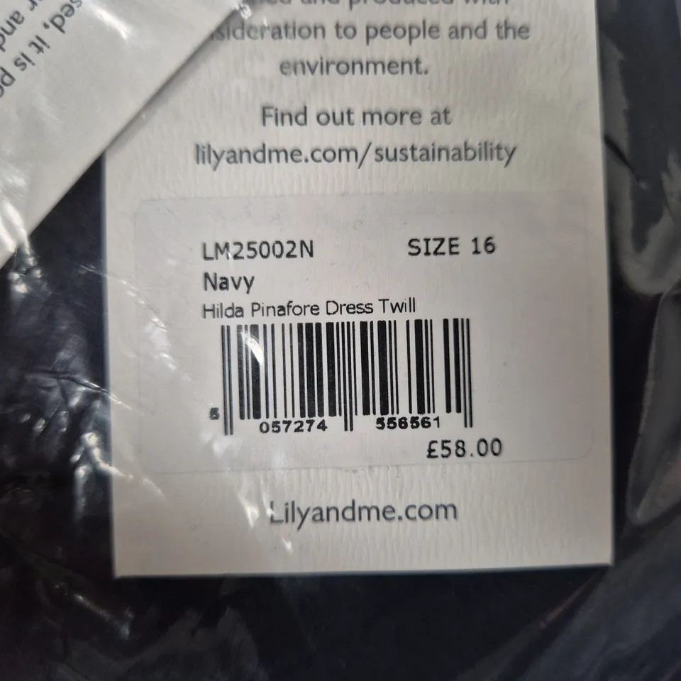 LILY & ME HILDA PINAFORE DRESS TWILL – NAVY, SIZE 16 (UK)