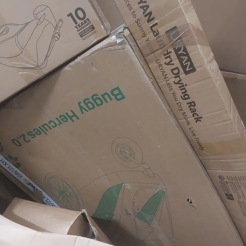 PALLET CONTAINING A VERY LARGE QUANTITY OF ASSORTED ITEMS INCLUDING: DIGITAL PHOTO FRAME, KINDERKRAFT CARSEAT, PRAM, LAUNDRY DRYING RACK ECT