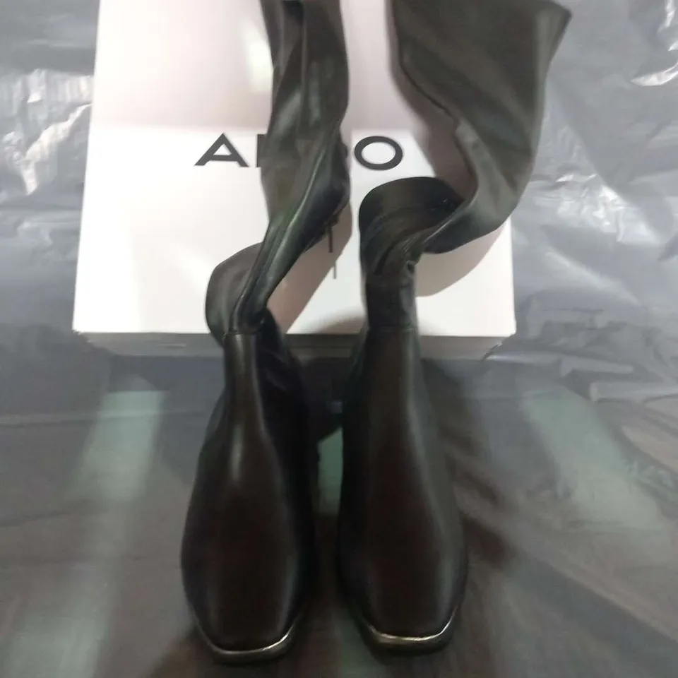 BOXED ALDO BLACK SYNTHETIC HIGH LEG BOOTS SIZE 3