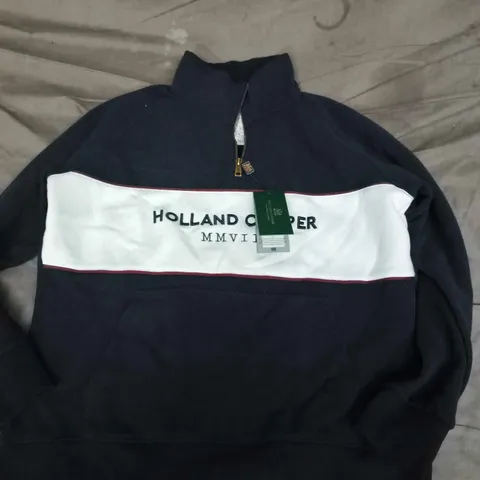 HOLLAND COOPER SPORTING HERITAGE ZIP HENLEY IN NAVY - XL