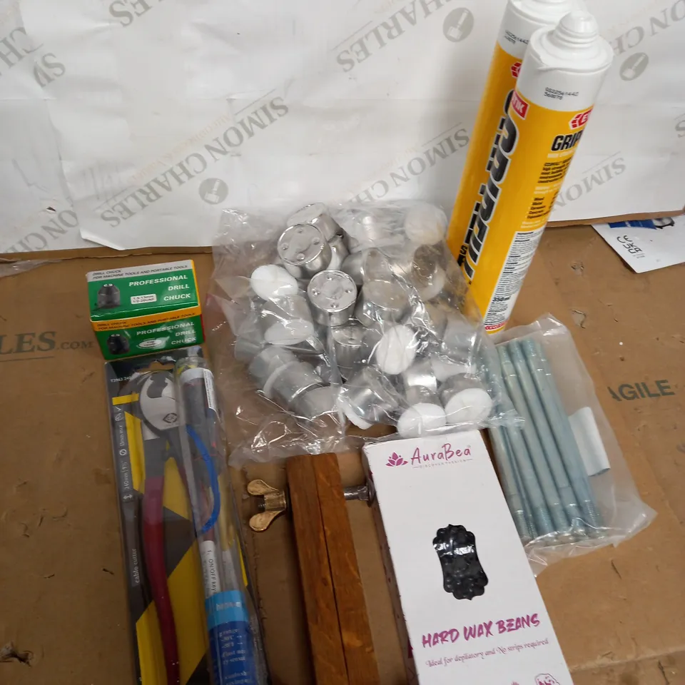 LOT OF ASSORTED HOUSEHOLD ITEMS TOO INCLUDE CANDLES AND TOOLS 
