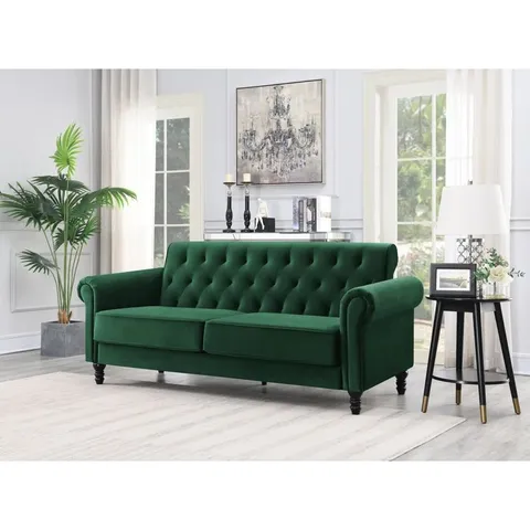 BOXED RAINSBURG 3 SEATER VELVETY SOFA - GREEN (1 BOX)