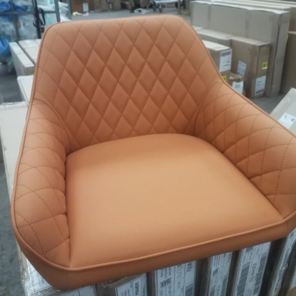 BOXED ORANGE LEATHER DIAMOND BACK DINING CHAIR