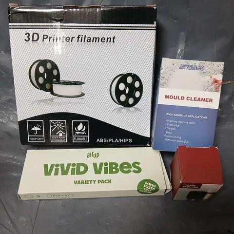 APPROXIMATELY 15 ASSORTED HOUSEHOLD ITEMS TO INCLUDE 3D PRINTER FILAMENT, AIR VIVID VIBES VARIETY PACK, WINE STOPPER, ETC