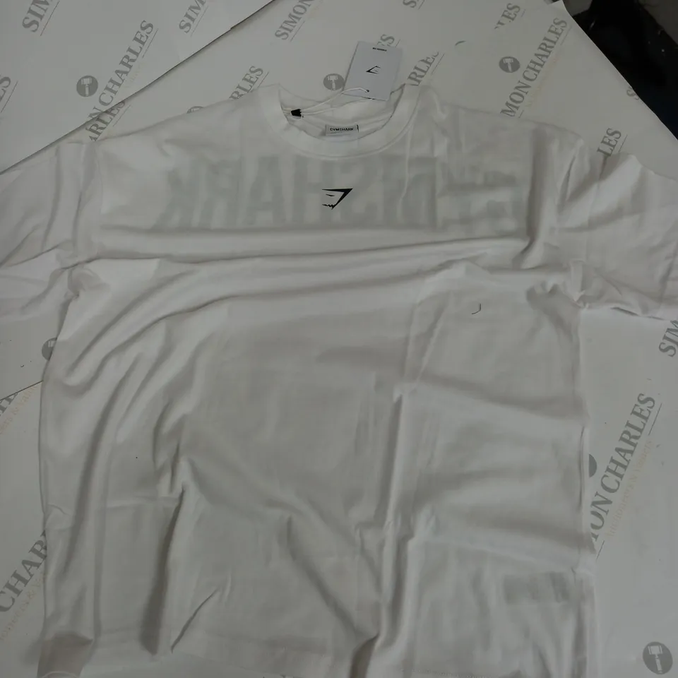 GYM SHARK POWER OVERSIZED T-SHIRT - WHITE - LARGE