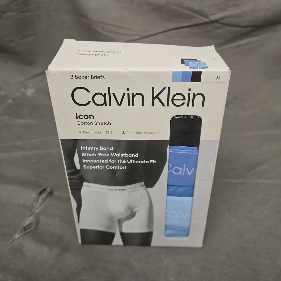 BOXED CALVIN KLEIN ICON COTTON STRETCH 3 PACK OF BOXER BRIEFS - MEDIUM
